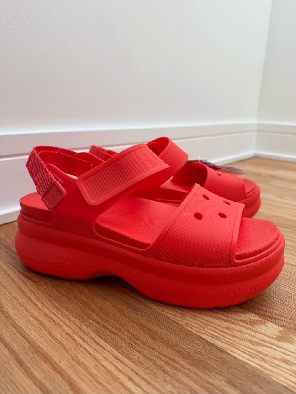 Crocs Bright Red Orange Platform SoHo y Strap Sandals - Comfortable Strap Design
